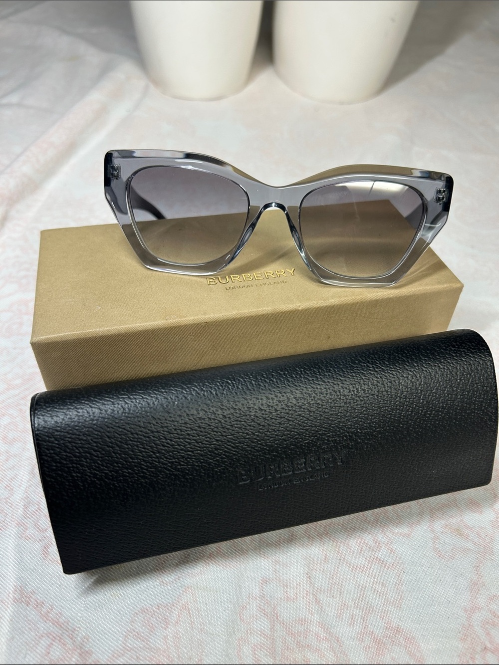 Burberry Translucent Gray Cat-Eye Sunglasses